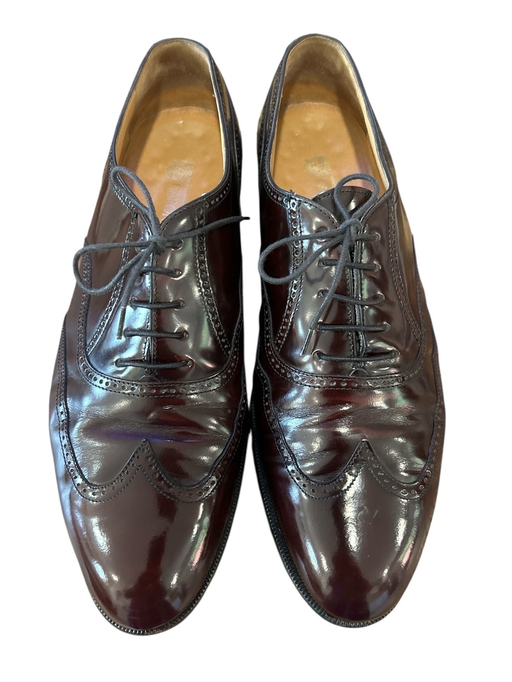 Caporicci Dark Burgandy broque leather wingtip oxford lace up shoes Sz 10 1/2